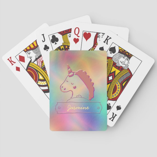 Holographic 3D Unicorn Custom Name   Poker Cards (Back)