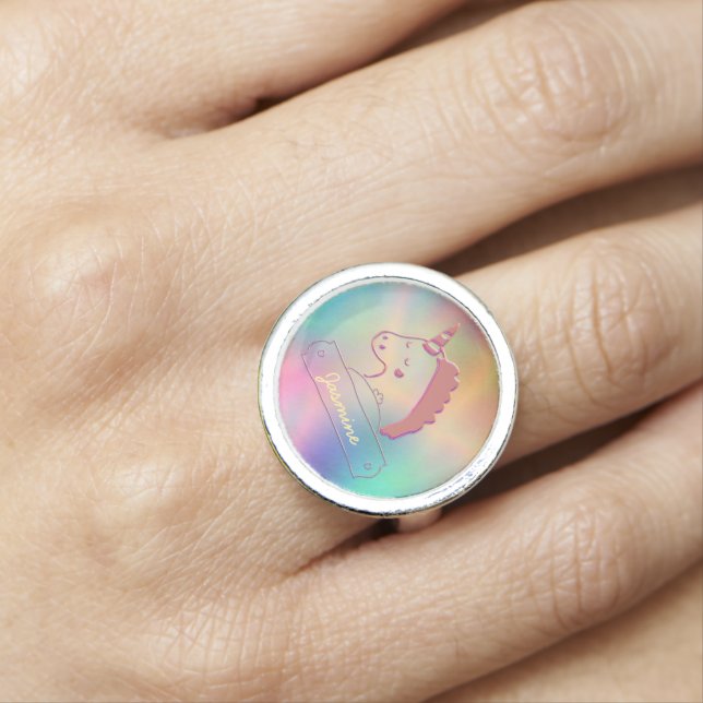 Holographic 3D Unicorn Custom Name     Ring (In Situ)
