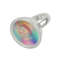 Holographic 3D Unicorn Custom Name Ring, Women's, Size: Large, Taupe/Tan/Light Teal