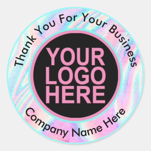 Holographic Abstract Custom Logo With Text Classic Round Sticker