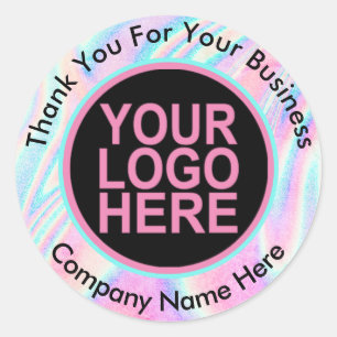 Holographic Abstract Custom Logo With Text Classic Round Sticker