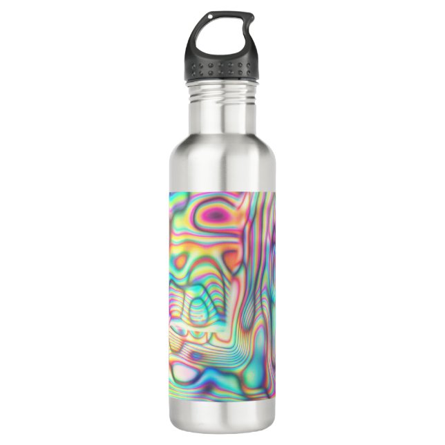 Holographic Abstract Modern Futuristic Cool Stainless Steel Water Bottle (Front)