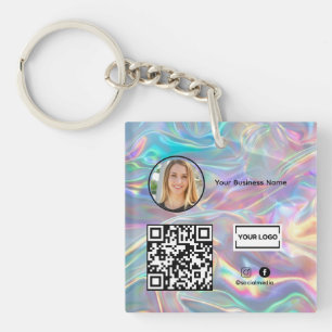  Holographic Add  Business Logo Photo Qr Code  Keychain