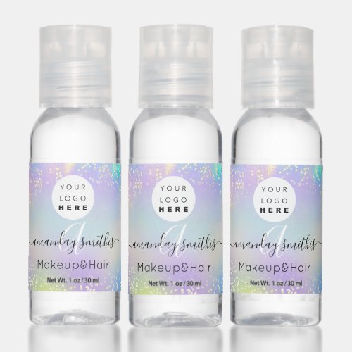 Holographic Add  Logo Monogram Name Purple Hand Sanitizer