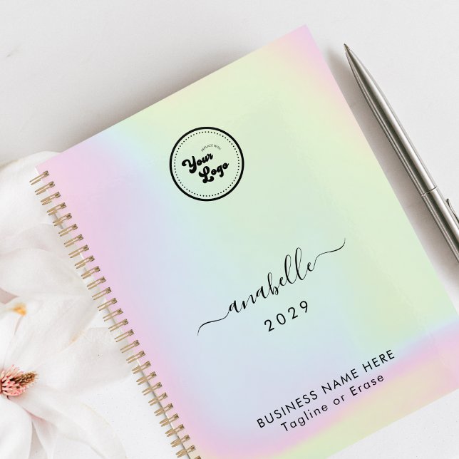 Holographic Add Name Year Custom Business Logo Planner (Creator Uploaded)