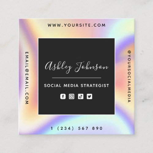 Holographic Aesthetic Social Media QR Code Trendy Square Business Card