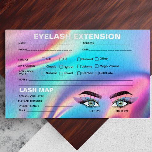 Holographic Aesthetician Lash Record Card