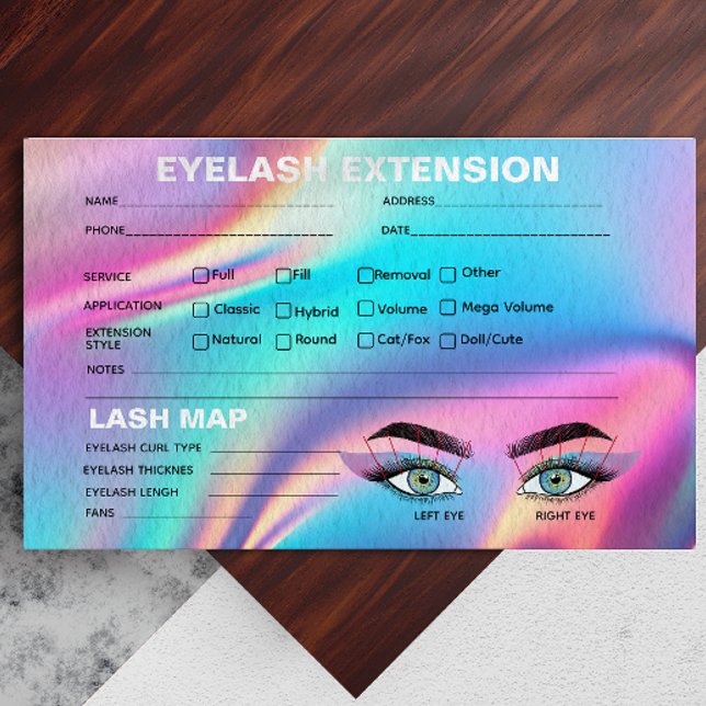 Holographic Aesthetician Lash Record Card (Holographic Aesthetician Lash Record Card)