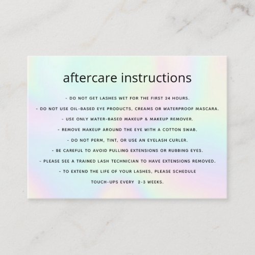 Holographic  AfterCare for Lash Extensions Business Card