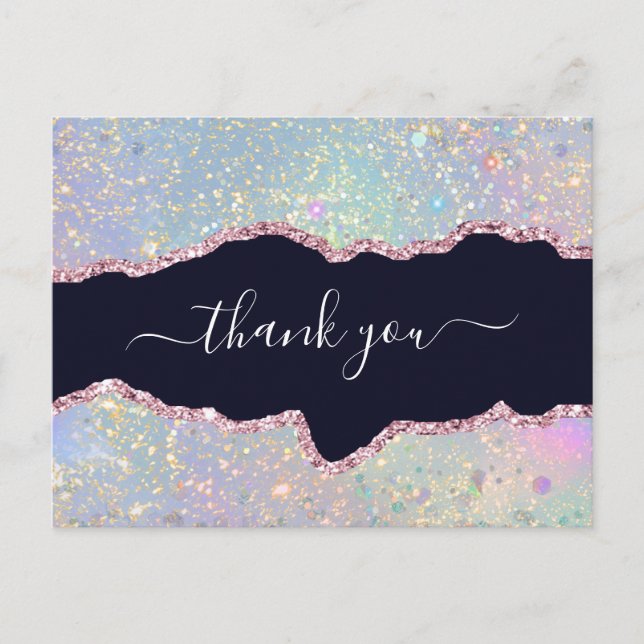 Holographic Agate Glitter Elegant Thank You Postcard (Front)