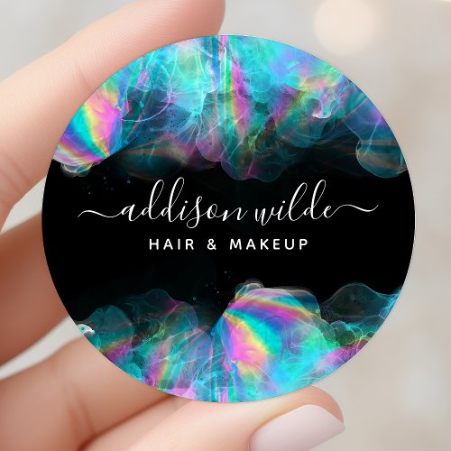 Holographic Alcohol Ink Business Classic Round Sticker