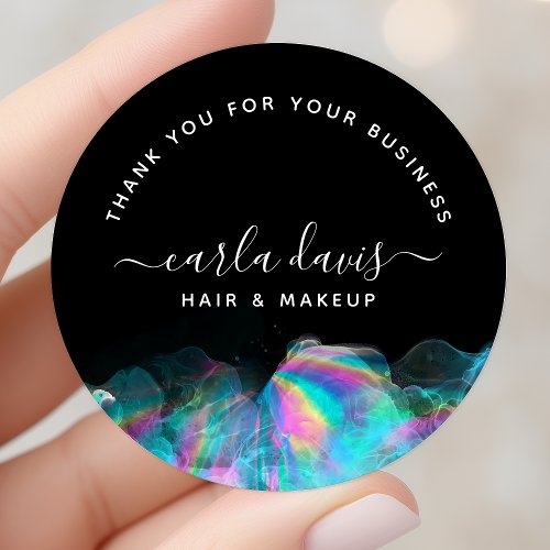 Holographic Alcohol Ink Business Thank You Classic Round Sticker