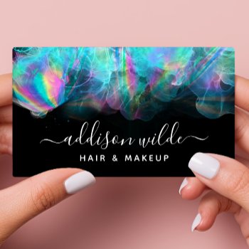 Holographic Alcohol Ink Modern Business Card by PrintablePretty at Zazzle