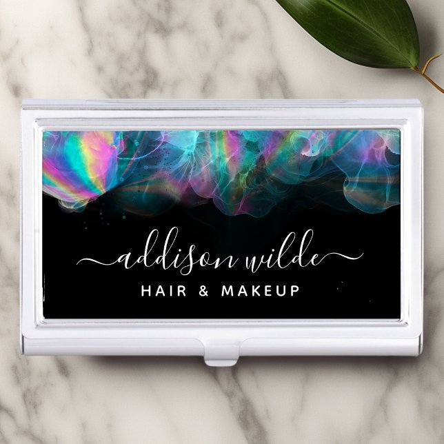 Holographic Alcohol Ink Modern Business Card Case (Creator Uploaded)