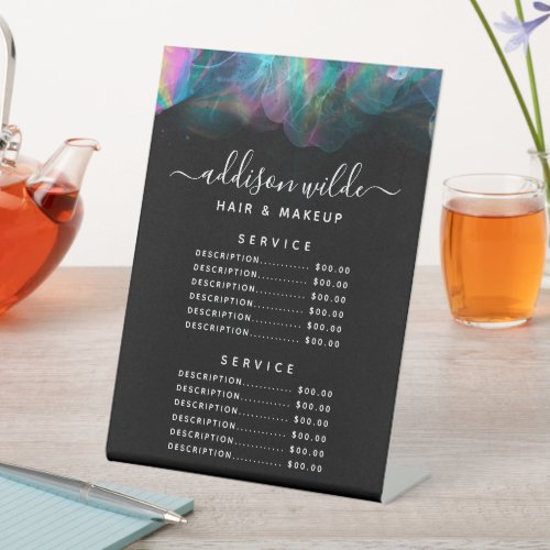 Holographic Alcohol Ink Price List Salon Spa Menu Pedestal Sign