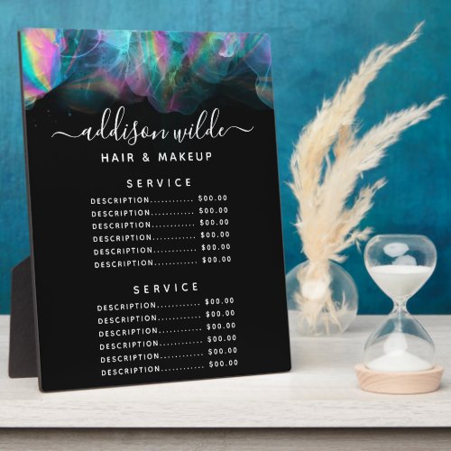 Holographic Alcohol Ink Service Price Menu Plaque