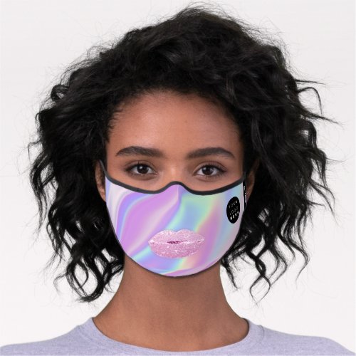 Holographic Aura Glitter Lips Pink Name Logo Premium Face Mask