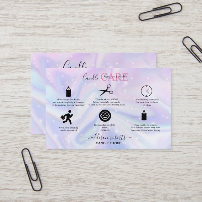 Holographic Background Hologram Neon Candle Care Business Card Holographic Background Hologram Neon Candle Care Business Card