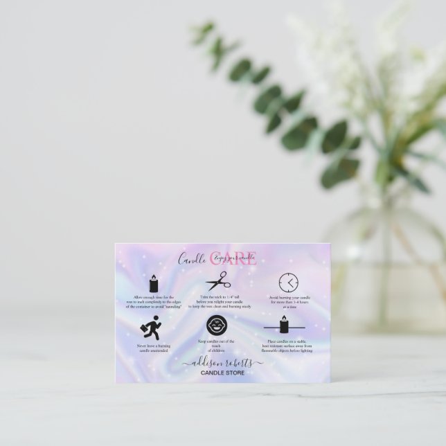 Holographic Background Hologram Neon Candle Care Business Card