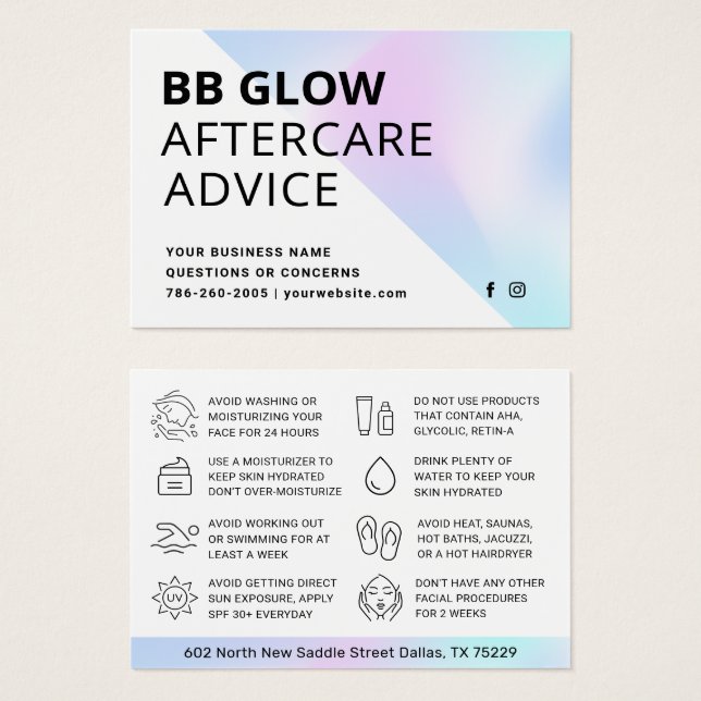 Holographic BB Glow Facial After Care Card (Front & Back)