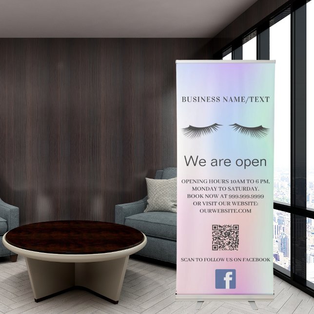 Holographic beauty salon lashes Qr code Facebook Retractable Banner (Creator Uploaded)
