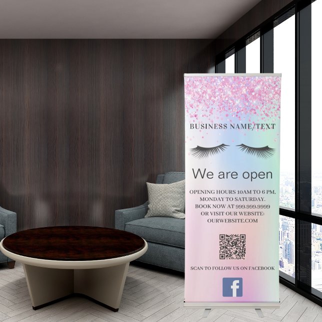Holographic beauty salon lashes Qr code Facebook Retractable Banner (Creator Uploaded)