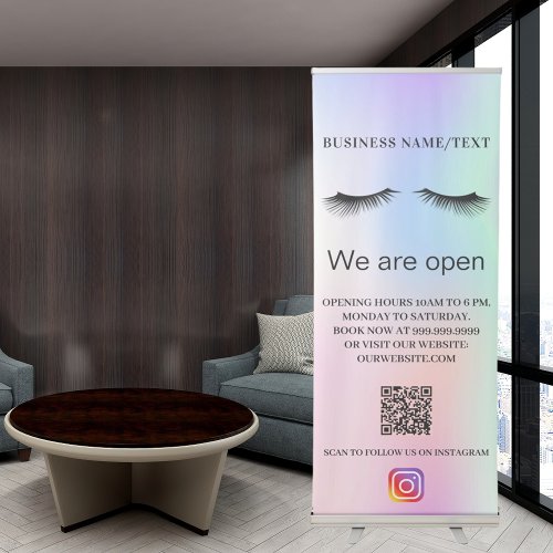 Holographic beauty salon lashes Qr code Instagram Retractable Banner