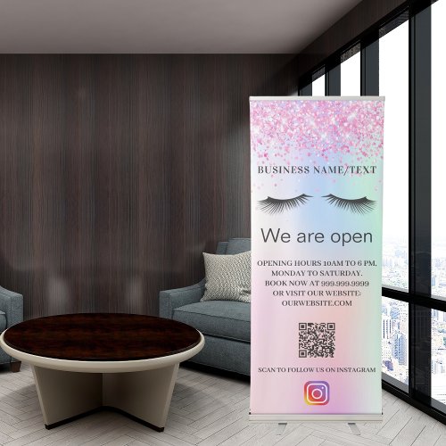 Holographic beauty salon lashes Qr code Instagram Retractable Banner