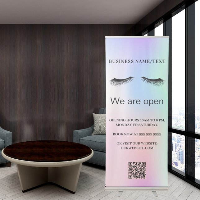 Holographic beauty salon lashes Qr code Retractable Banner (Creator Uploaded)