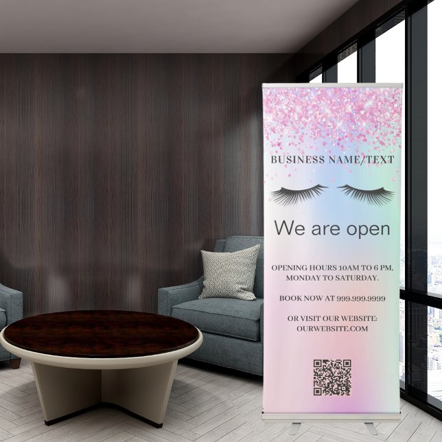 Holographic beauty salon lashes Qr code Retractable Banner (Creator Uploaded)
