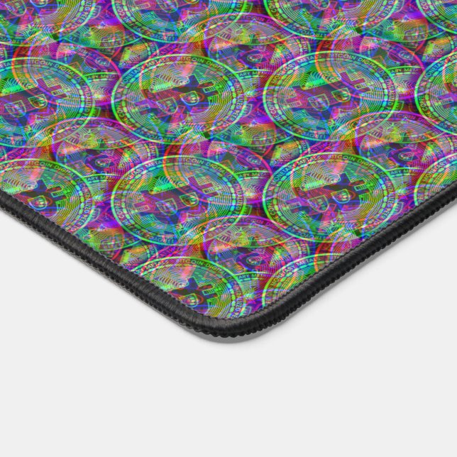 Holographic Bitcoin Pattern Crypto Money Cool Geek Desk Mat (Corner)