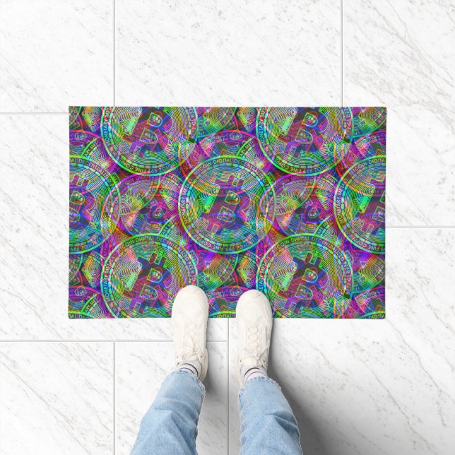 Holographic Bitcoin Pattern Crypto Money Cool Geek Doormat (Indoor)