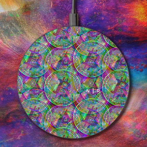 Holographic Bitcoin Pattern Crypto Money Cool Geek Wireless Charger