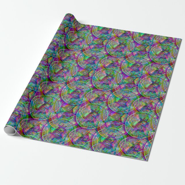 Holographic Bitcoin Pattern Crypto Money Cool Geek Wrapping Paper (Unrolled)