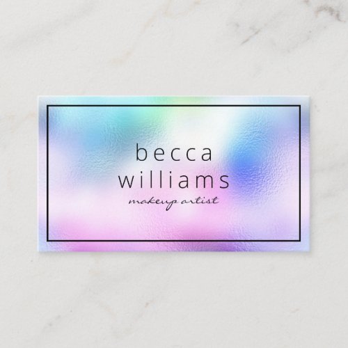 Holographic black cool pastel rainbow business card