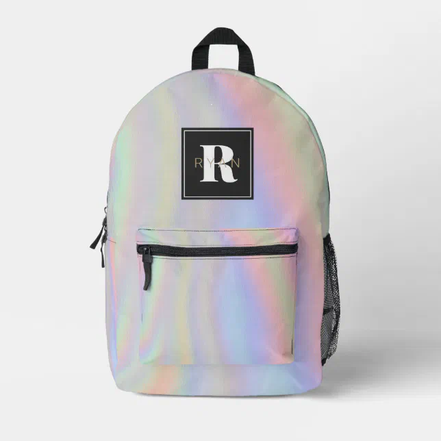 Holographic Black Monogram Printed Backpack | Zazzle display picture 3