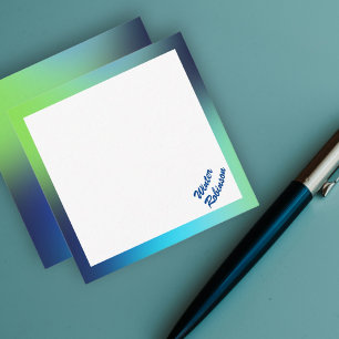 Holographic blue green turquoise custom name note card