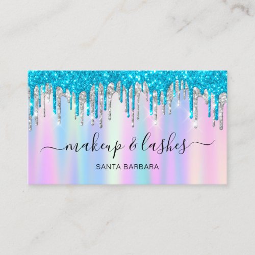 Holographic Blue Logo QR Lash Makeup Hair Drips  Business Card