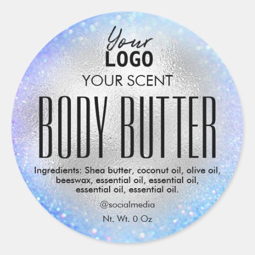 Holographic Blue Silver Body Butter Labels