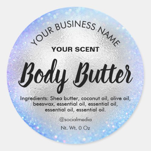 Holographic Blue Silver Body Butter Labels