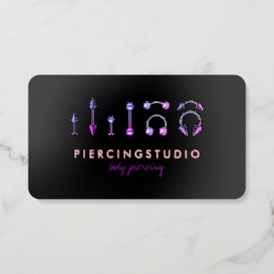 Holographic Body Piercing Studio Jewelry Black Foil Spot Gloss Business Cards