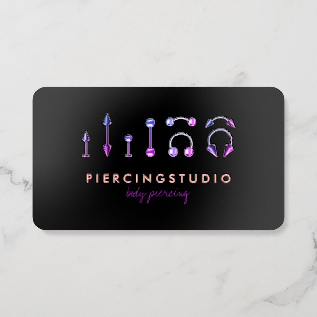 Holographic Body Piercing Studio Jewelry Black Foil Spot Gloss Business Cards