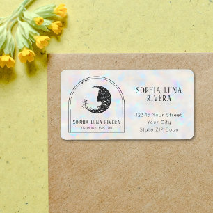 Holographic Boho Arch Celestial Crescent Moon Label
