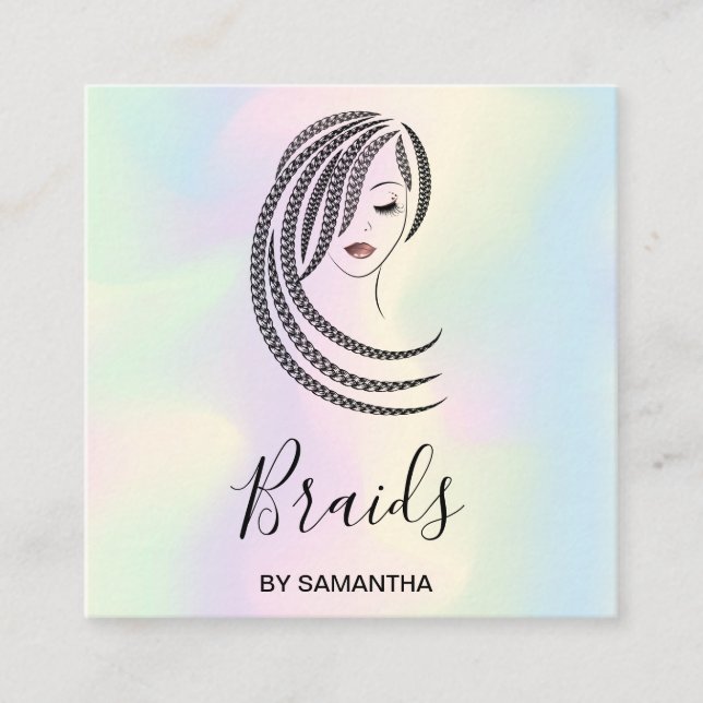 Holographic Braids Braided Hair Braider Square Business Card (Front)