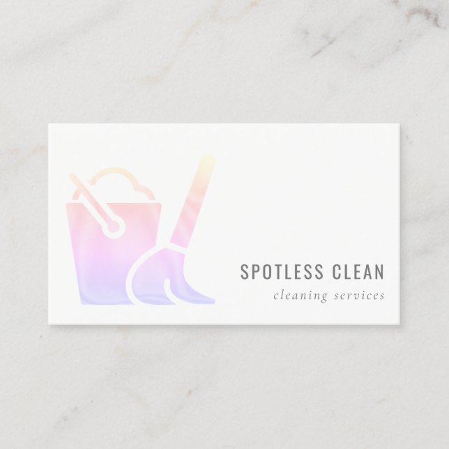 Holographic Bucket Broom Cleaner Cleaning Service Business Card (Front)
