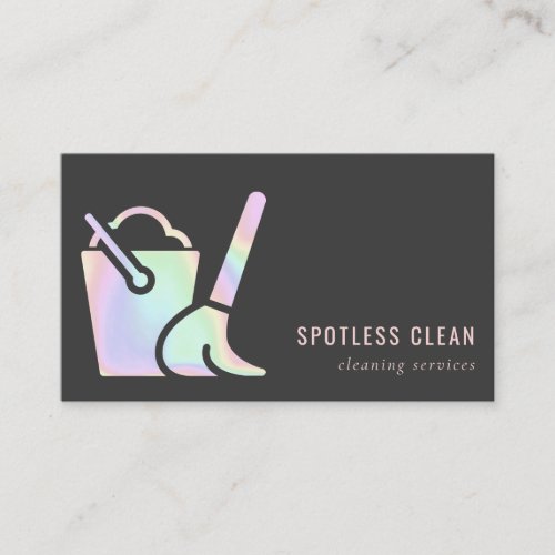 Holographic Bucket Broom Cleaner Cleaning Service Business Card
