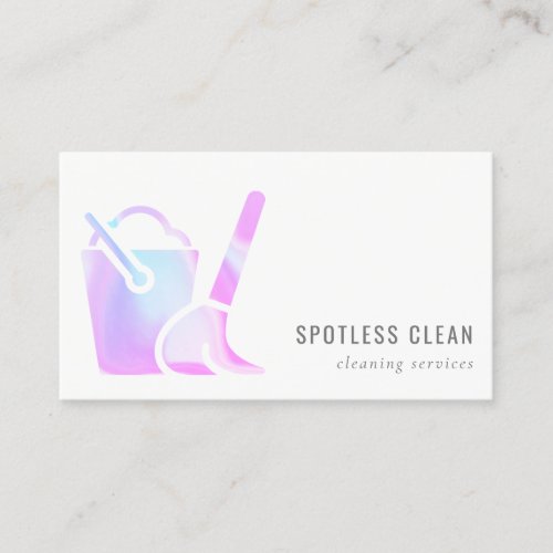 Holographic Bucket Broom Cleaner Cleaning Service  Business Card