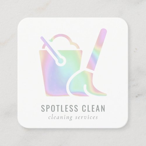 Holographic Bucket Broom Cleaner Cleaning Service Square Business Card