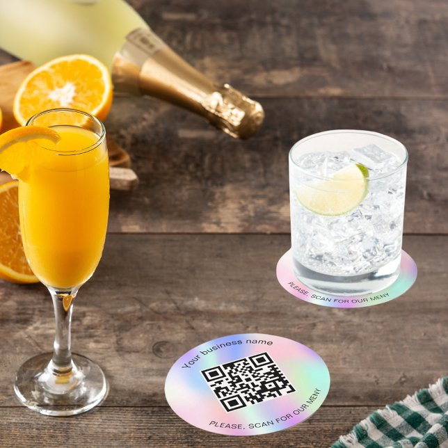 Holographic business bar restaurant menu qr code round paper coaster (Creator Uploaded)