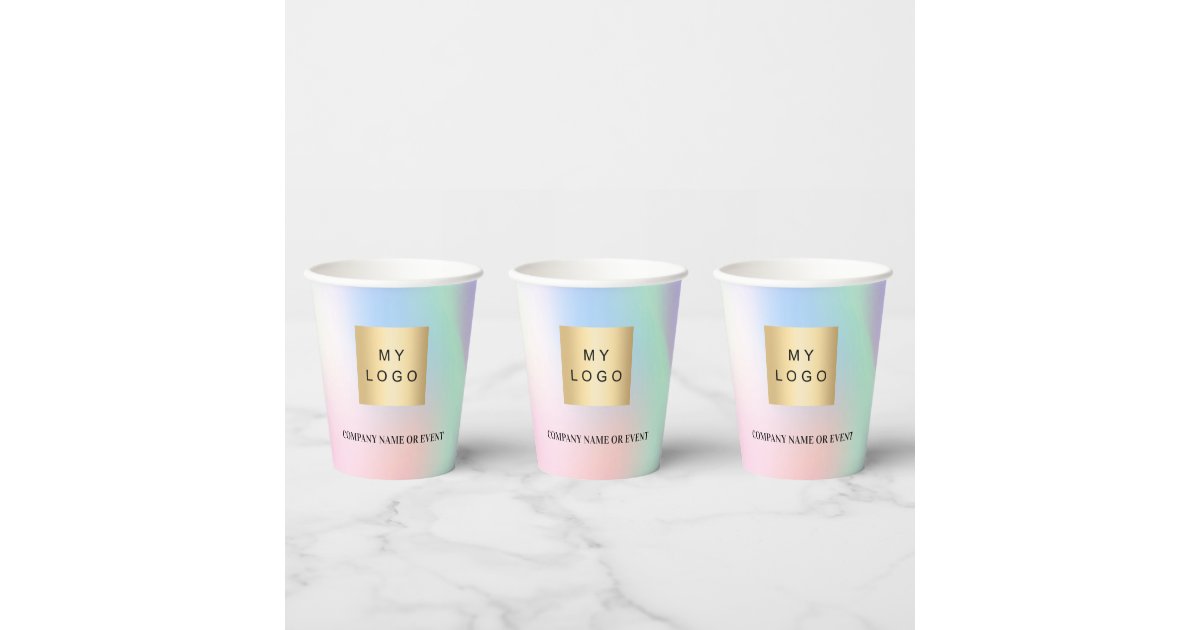 Holographic business corporate logo qr code paper cups | Zazzle